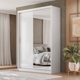 Guarda Roupa Branco Flex Solteiro com Espelho 2 Portas em Mdf Riva - Demóbile - 1