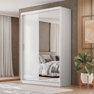 Guarda Roupa Branco Flex Solteiro com Espelho 2 Portas em Mdf Riva - Demóbile