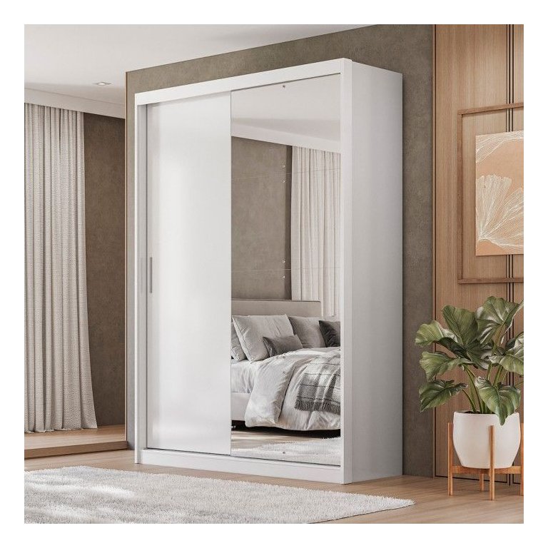 Guarda Roupa Branco Flex Solteiro com Espelho 2 Portas em Mdf Riva - Demóbile