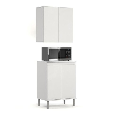 Kit de Cozinha 2 Peças com Balcão Micro-Ondas e Armário Aéreo 2 Portas Branco – EJ Móveis