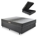 Ver imagem 1 de Cama Baú Casal 138x188 Bipartido Courino Linho Preto com Dual Firm Espuma Ecoflex