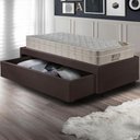 Ver imagem 6 de Base Box Cama Solteirão Sapateira Courino Linho Marrom e Colchão Airtech Ortobom 96x203