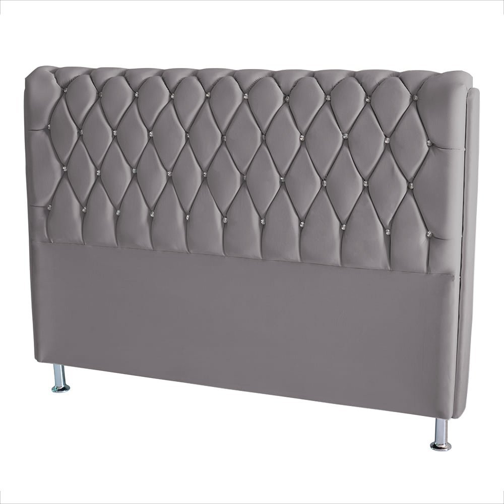 Cabeceira de Cama Box Londres Casal Queen 160 Cm Suede Botão de Strass Prata Ec Móveis - 2