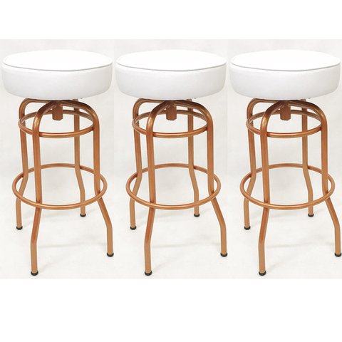 Kit 3 Banquetas Bar Alta Giratória Cobre Assento Branco - Poltronas do Sul
