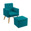 Ver imagem 1 de Kit Poltrona Vega Capitonê com Puff Quasar Suede Azul Turquesa Aradecor