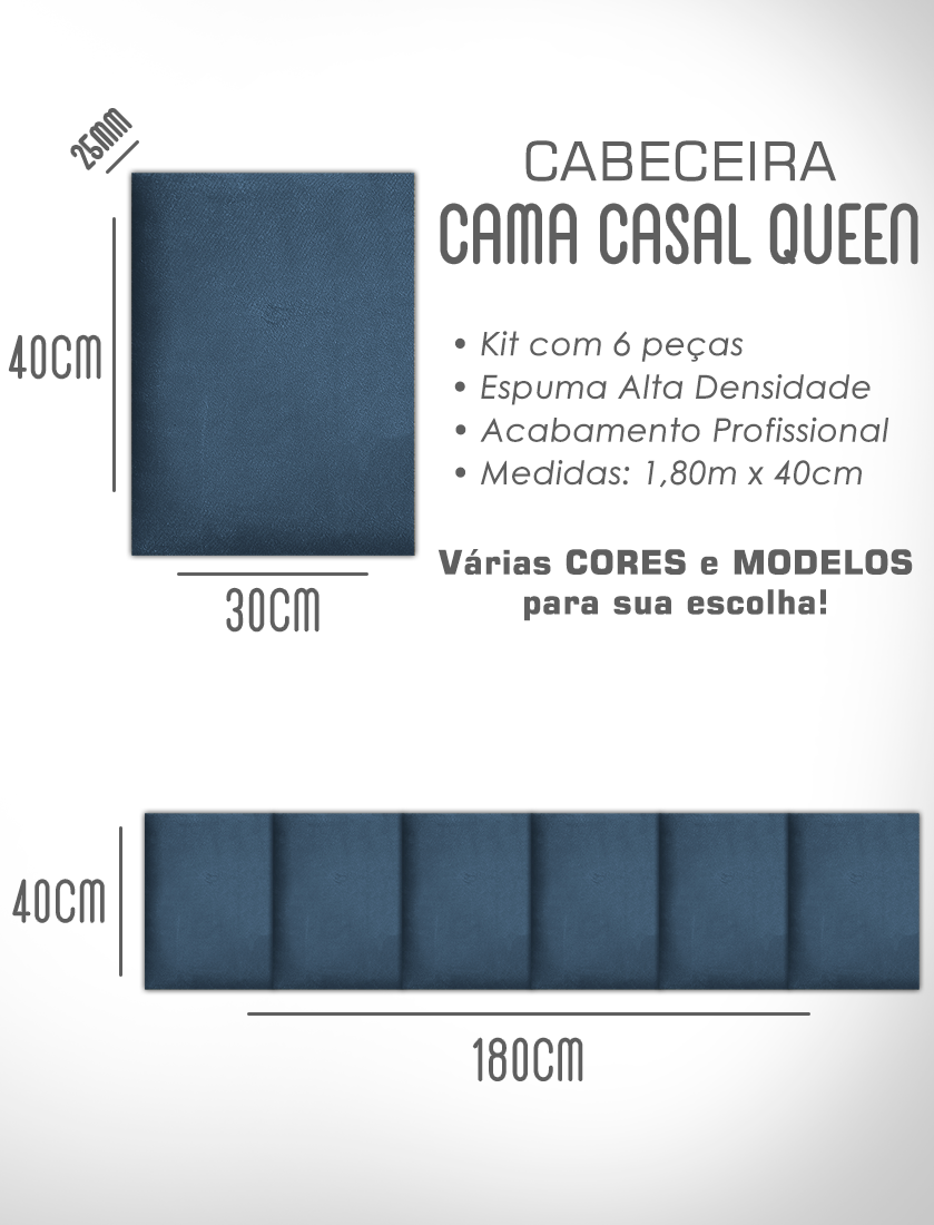 1 Módulo de Cabeceira Cama Box Solteiro Casal Queen King Estofada Modulada 40x30cm - 8