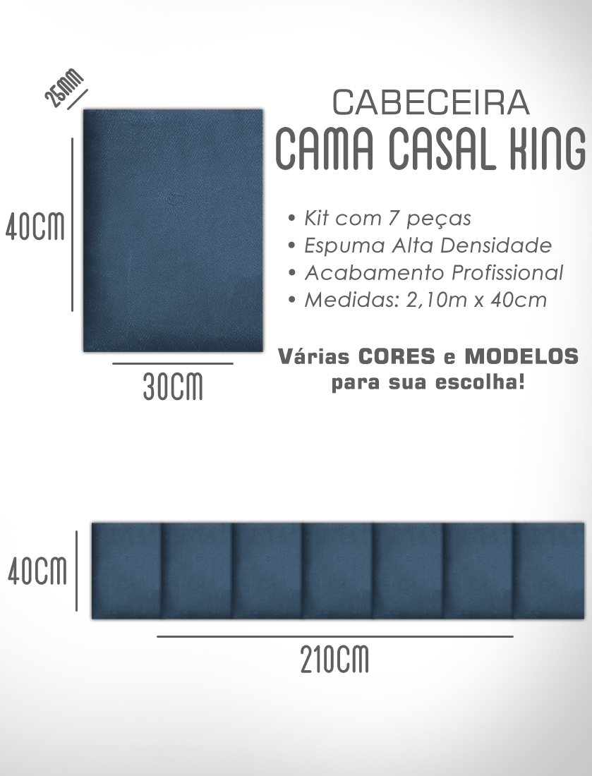 1 Módulo de Cabeceira Cama Box Solteiro Casal Queen King Estofada Modulada 40x30cm - 9