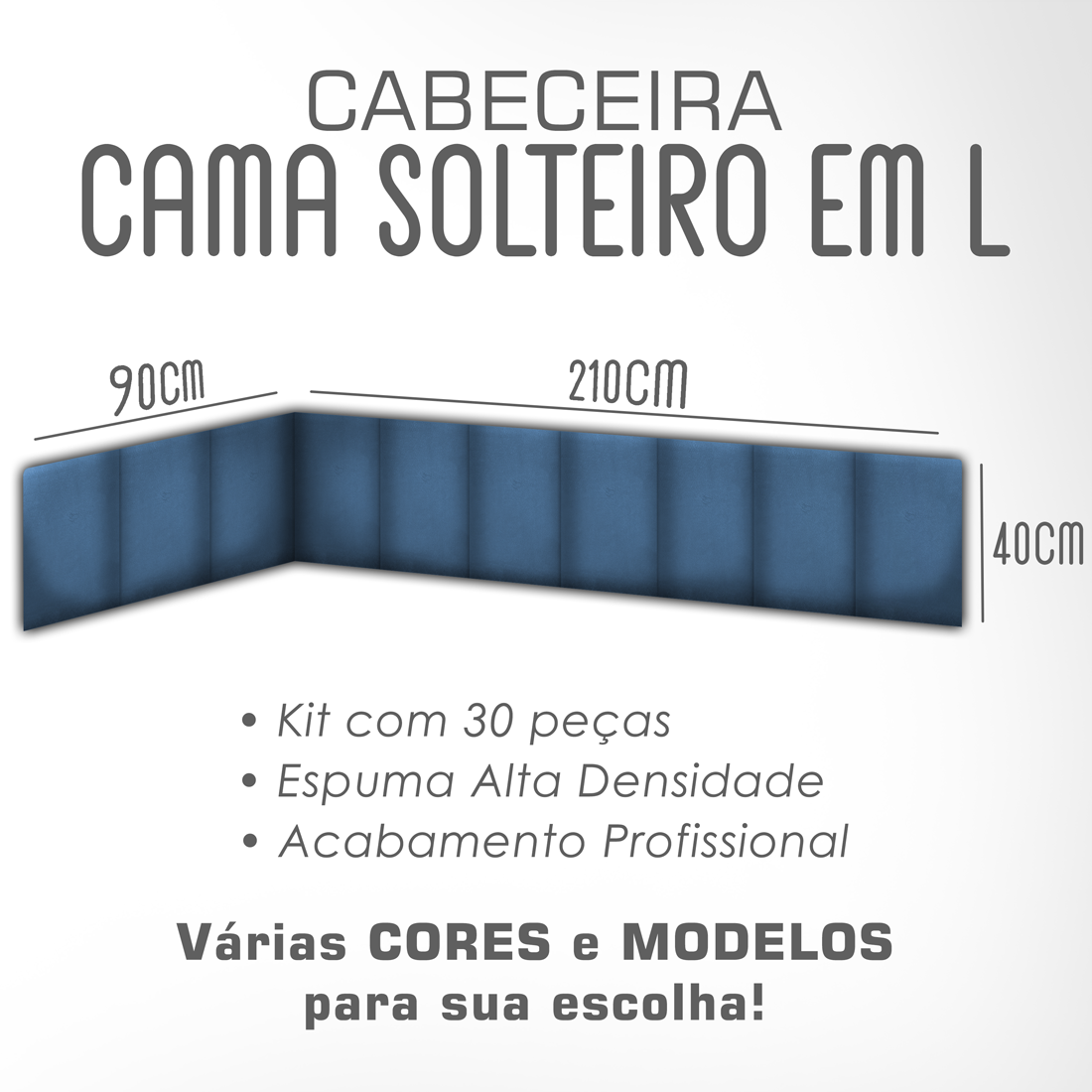 1 Módulo de Cabeceira Cama Box Solteiro Casal Queen King Estofada Modulada 40x30cm - 10