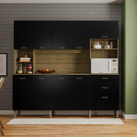 Armário de Cozinha Completo 10 Portas Sófia Freijó Nero