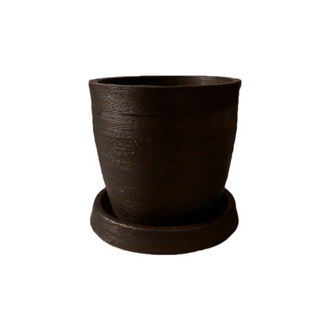 Vaso Plantar com Prato 30x30 Classico Oval Moderno Polietileno Bgplasticos V13 Marrom Madeira 015