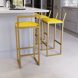 Jogo 4 Banqueta Alta Balcão Bistrô Dourada Confort Ind Premium Estofado Don Castro Decor