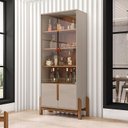 Ver imagem 3 de Aparador Buffet 190 com Cristaleira Lizz Pés Madeira Maciça Off White/cedro