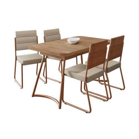 Conjunto Sala de Jantar 4 Cadeiras Hilli Carraro Rosê