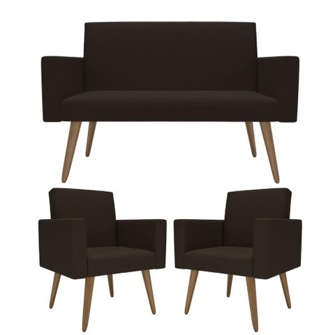 Kit Sófa 2 Lugares e 2 Poltronas para Sala de Estar Recepção Marrom