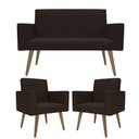 Ver imagem 1 de Kit Sófa 2 Lugares e 2 Poltronas para Sala de Estar Recepção Marrom