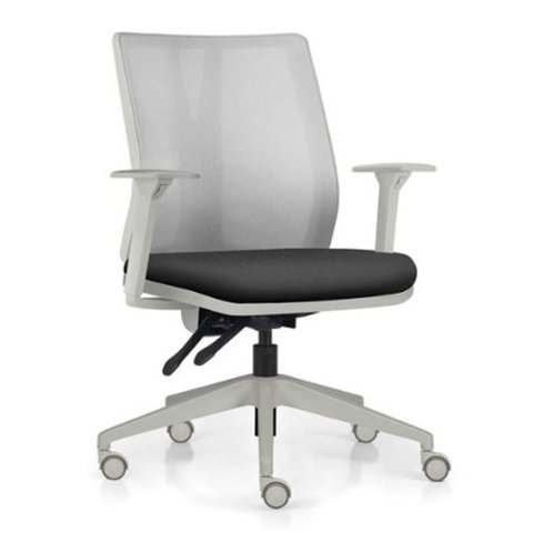 Cadeira de Escritório Giratória Diretor Flow F02 Base Cinza Crepe Preto - Lyam Decor