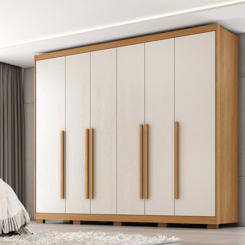 Guarda Roupa Casal Platinium 100% MDF 6 Portas de Bater 6 Gavetas Marrom/Cinamomo/Areia