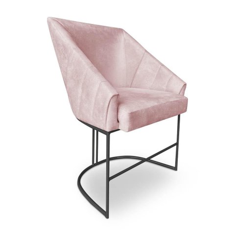 Poltrona Luxo Alana Suede Rosa Bebê Base Ferro Preto - Pallazio