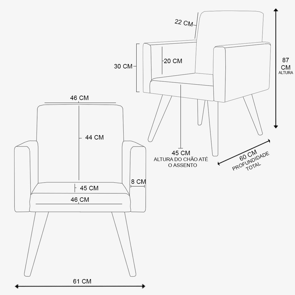 Kit 02 Poltrona Decorativa Cadeira Escritório Recepção Linho Cor:Linho Grafite - 5