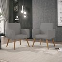 Ver imagem 1 de Kit 02 Poltrona Decorativa Cadeira Escritório Recepção Linho Cor:Linho Grafite