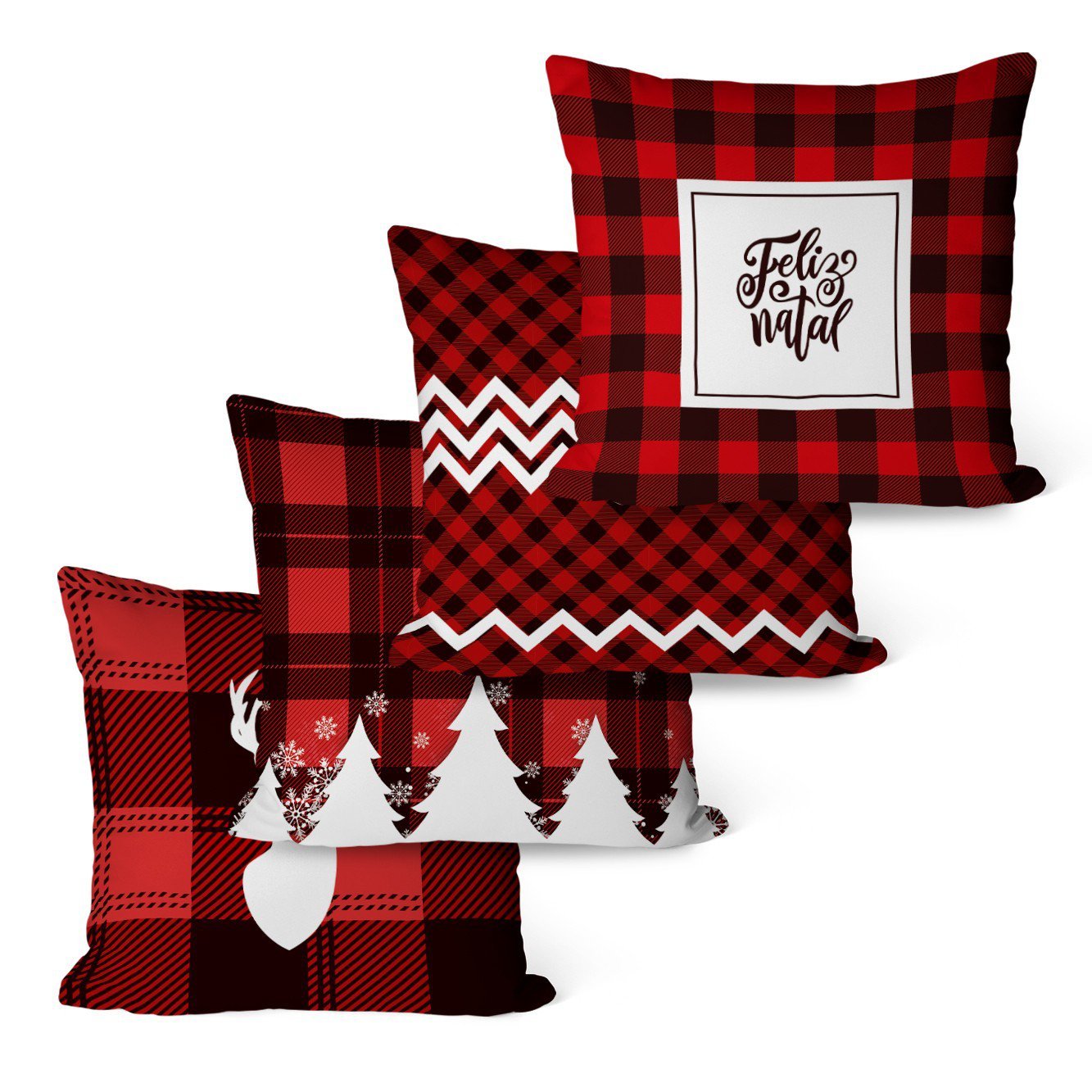 Kit Com 4 Capas Para Almofadas Decorativas Vermelho Feliz Natal