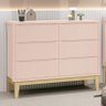 Cômoda Infantil Classic 6 Gavetas Rosa Fosco com Pés Madeira Natural - Reller Móveis - 2