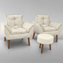 Ver imagem 1 de Kit 02 Poltrona Opala + 01 Puff Redondo Bege -modena Decor