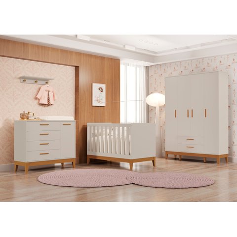 Quarto Completo com Roupeiro 4 Portas Flip Bege/Areia Fosco