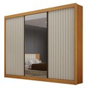 Ver imagem 1 de Guarda Roupa Casal 3 Portas San Marino Gold 6 Gavetas Cinamomo Off White Ripado com Espelho - Leifer
