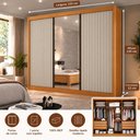 Ver imagem 3 de Guarda Roupa Casal 3 Portas San Marino Gold 6 Gavetas Cinamomo Off White Ripado com Espelho - Leifer