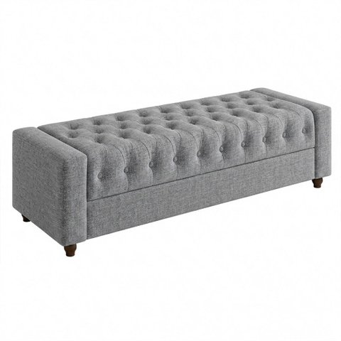 Puff Baú Calçadeira 140cm Heste Linho Nobre Cinza - Sallar Home