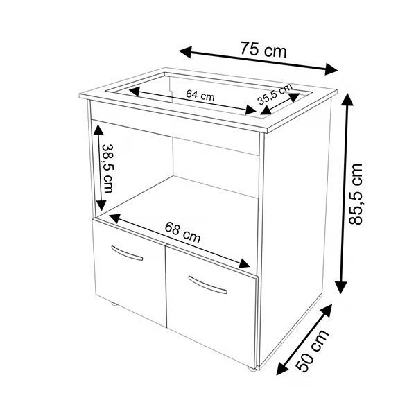 Balcão Armario para Cooktop 5 Bocas de Cozinha Multiuso Savana com Preto - 4