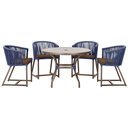 Ver imagem 1 de Mesa com 4 Cadeiras de Jantar Roma 100cm e Noronha em Aluminío Marrom Corda Nautica Estofado 9 Trama