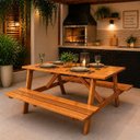 Ver mais imagens de Conjunto Mesa e 2 Bancos Picnic Stain Yescasa Marrom/Nogueira