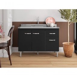 Balcão Gabinete para Pia Gabriela sem Tampo 120cm 3 Portas 1 Gaveta Preto - 2