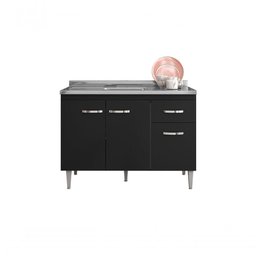 Balcão Gabinete para Pia Gabriela sem Tampo 120cm 3 Portas 1 Gaveta Preto - 1