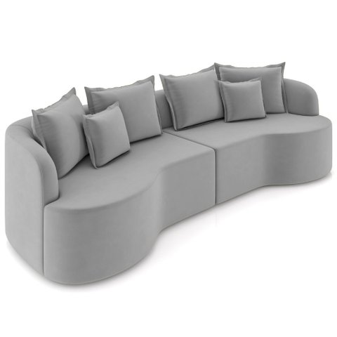 Sofá 4 Lugares Orgânico Sala de Estar Living 290cm Ekos K01 Veludo Cinza Claro - Lyam Decor