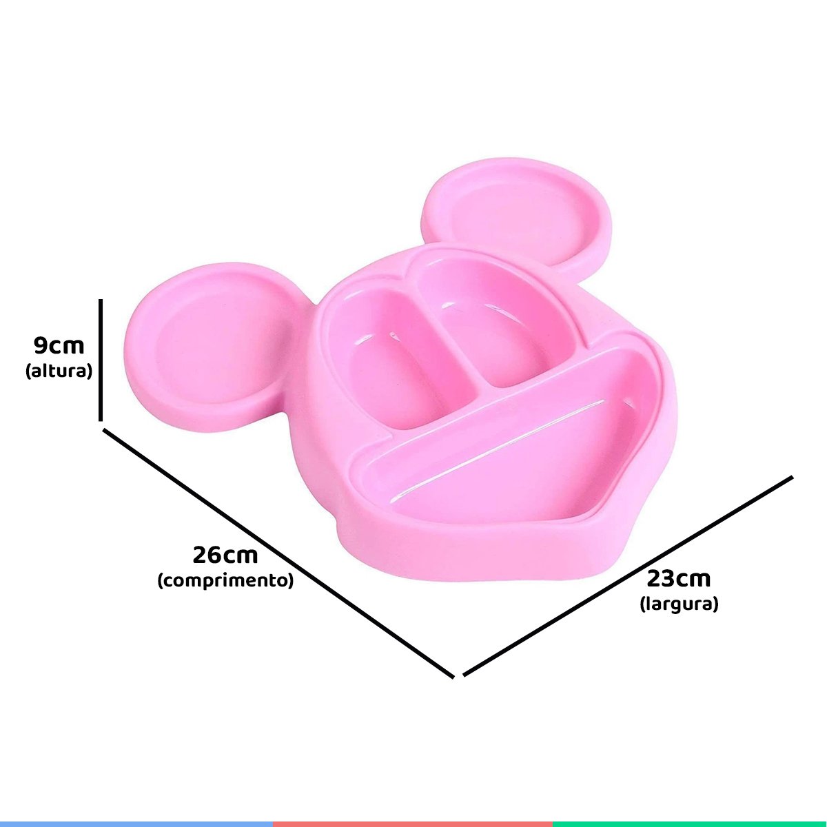 Prato Infantil Alimentação do Bebê com Tampa e Divisórias Formato Minnie Mouse 3d Rosa Disney - 4