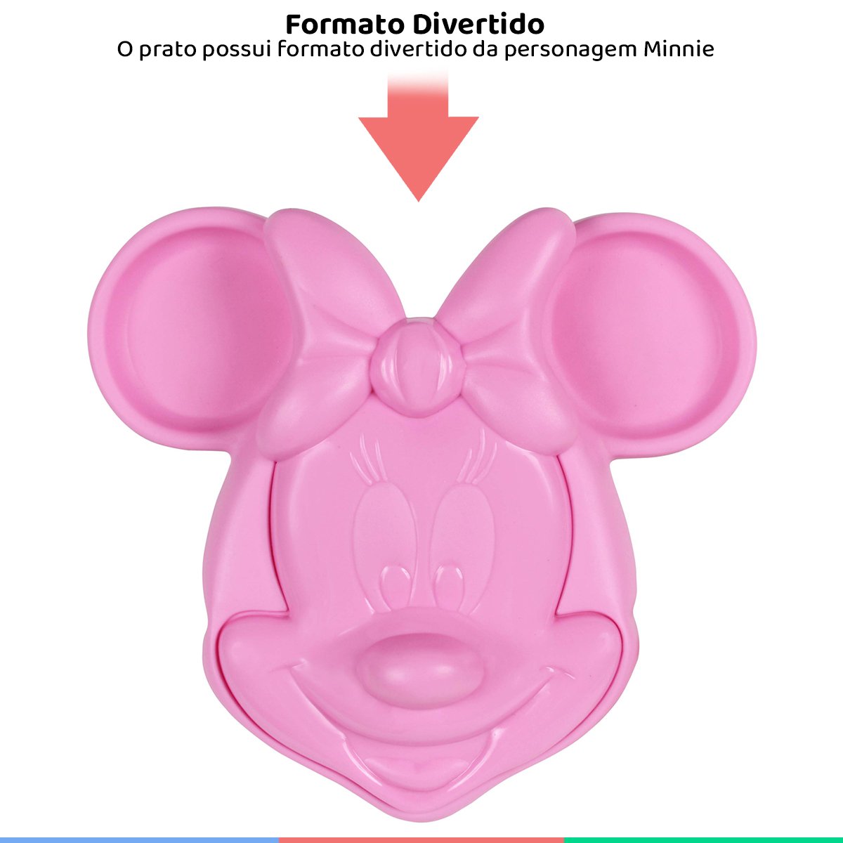 Prato Infantil Alimentação do Bebê com Tampa e Divisórias Formato Minnie Mouse 3d Rosa Disney - 3