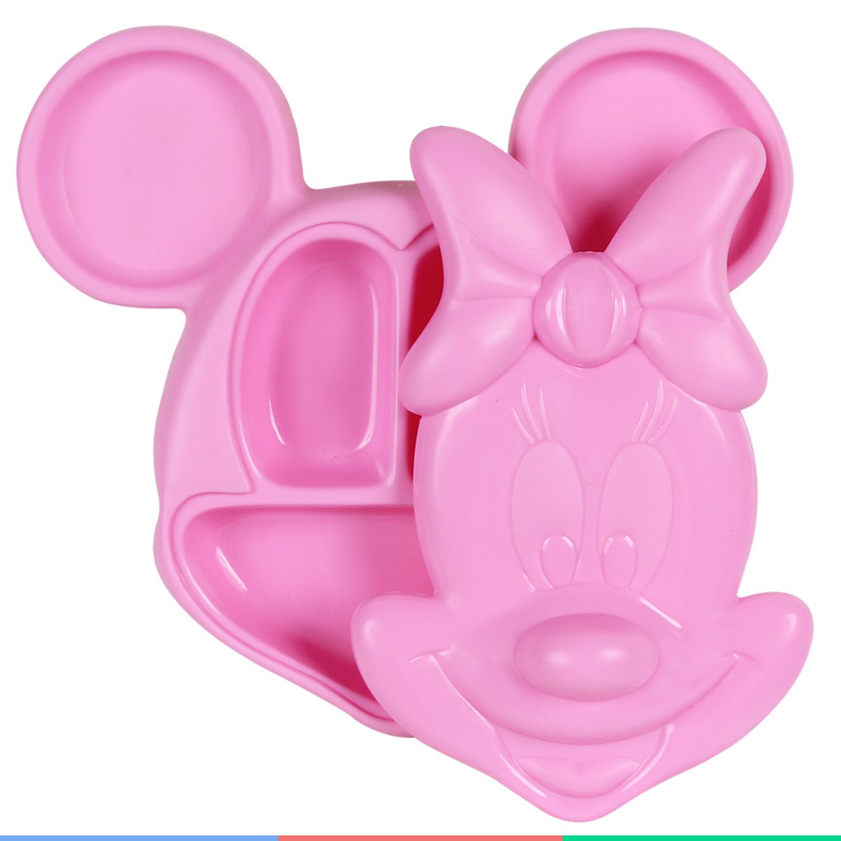 Prato Infantil Alimentação do Bebê com Tampa e Divisórias Formato Minnie Mouse 3d Rosa Disney - 6