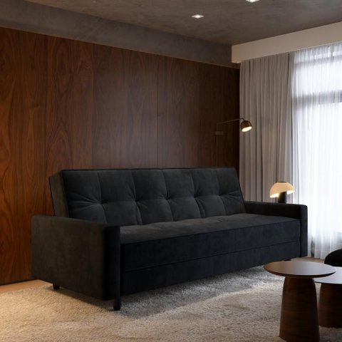 Sofá Cama Nice 4 Lugares Reclinável 203cm Preto Suede Cialar Móveis