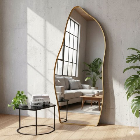 Espelho Orgânico Flame Corpo Inteiro Moldura Metal 200x100cm:champagne