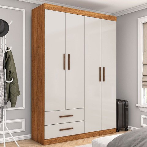 Guarda-roupa Solteiro Genova 4 Portas 2 Gavetas Cinamomo/off White - Carioca Móveis