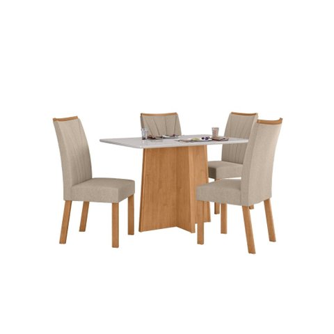 Conjunto Sala de Jantar Mesa Celebrare 120 Tampo Vidro Off White com 4 Cadeiras Apogeu - Lopas Amend