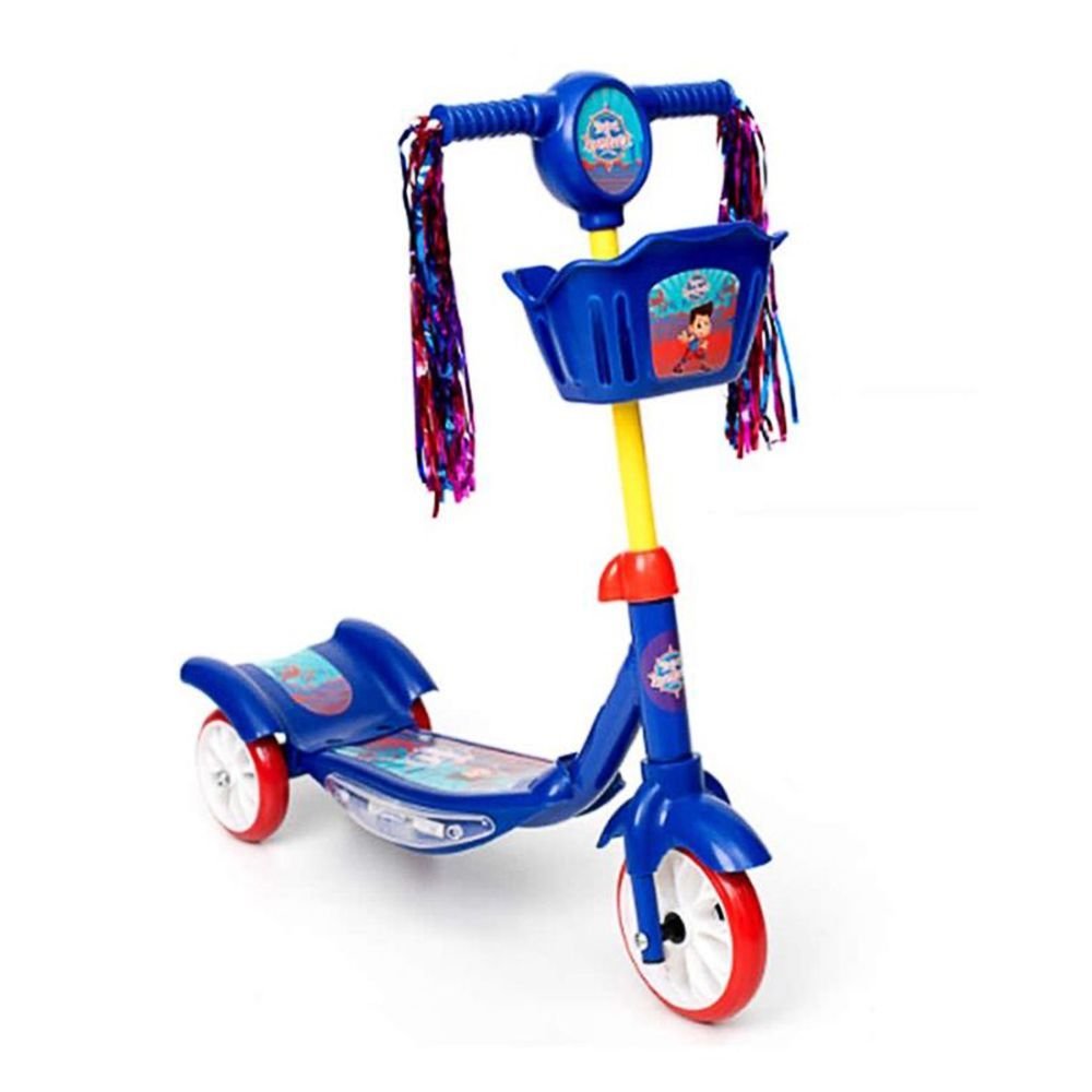 Patinete Infantil Masculino Com Led Cesta Três Rodas Turma da Aventura Azul