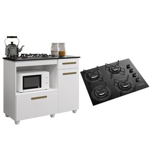 Kit Balcão para Cooktop Cozinha Kaiki Violeta Branco com Fogão Cooktop 4 Bocas Itatiaia Essencial