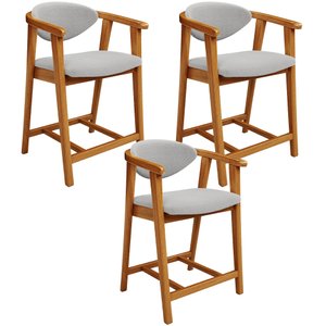 Kit 03 Banquetas Baixa para Cozinha Sala Jantar Bancada Cecília L02 Bouclê Cinza - Lyam Decor