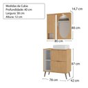 Ver imagem 3 de Armário Conjunto de Banheiro com Gabinete, Cuba e Espelheira 80cm Marrom/Carvalho Nature/Branco