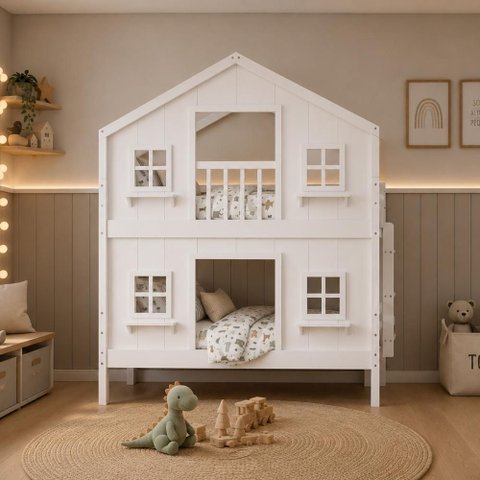 Beliche Infantil Casinha Dos Sonhos com Fechamento Inferior em Madeira Maciça Branco Megamobilia