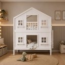 Ver imagem 1 de Beliche Infantil Casinha Dos Sonhos com Fechamento Inferior em Madeira Maciça Branco Megamobilia